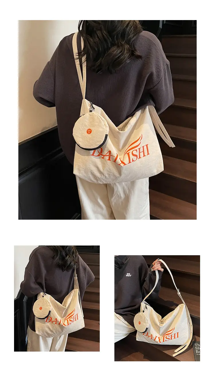 Large Capacity Canvas Tote Bag with Orange Logo — feature 8