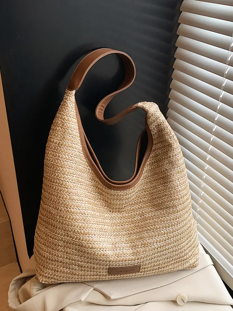 Women Straw Bag Large Capacity Contrast Color 2025 - Image 5