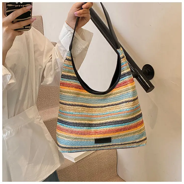 Women Straw Bag Large Capacity Contrast Color 2025 — feature 11