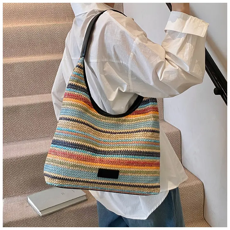 Women Straw Bag Large Capacity Contrast Color 2025 — feature 13