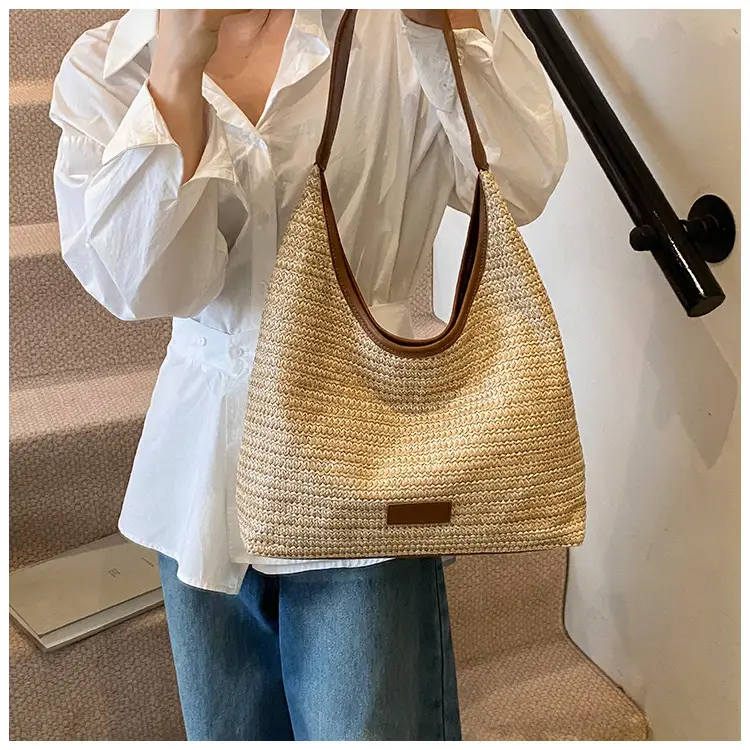 Women Straw Bag Large Capacity Contrast Color 2025 — feature 14