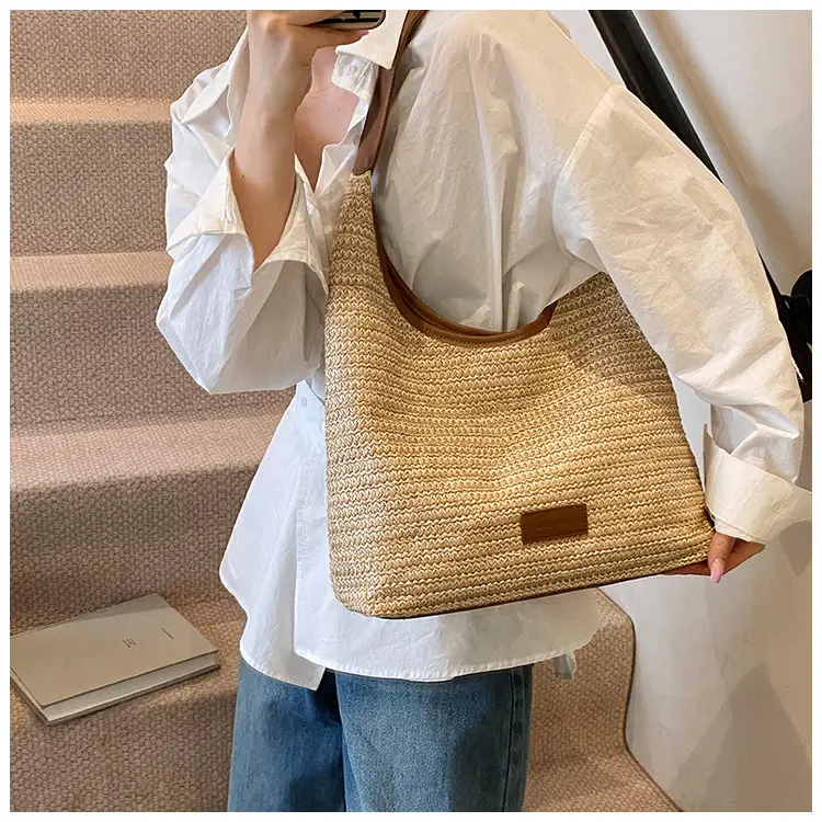 Women Straw Bag Large Capacity Contrast Color 2025 — feature 15