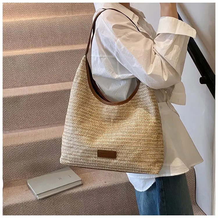 Women Straw Bag Large Capacity Contrast Color 2025 — feature 16