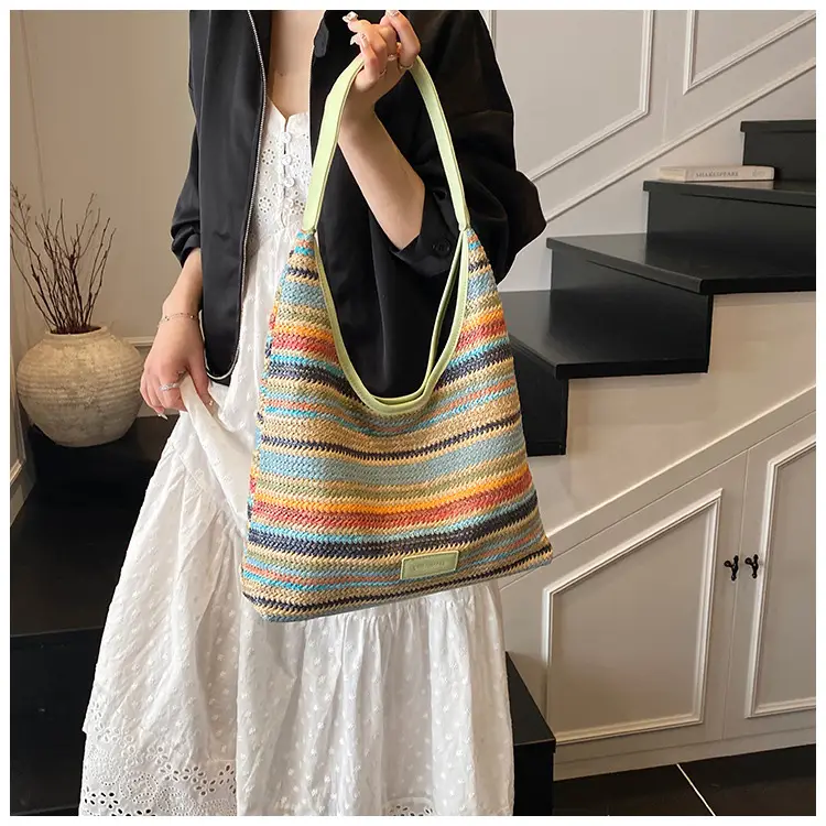 Women Straw Bag Large Capacity Contrast Color 2025 — feature 17
