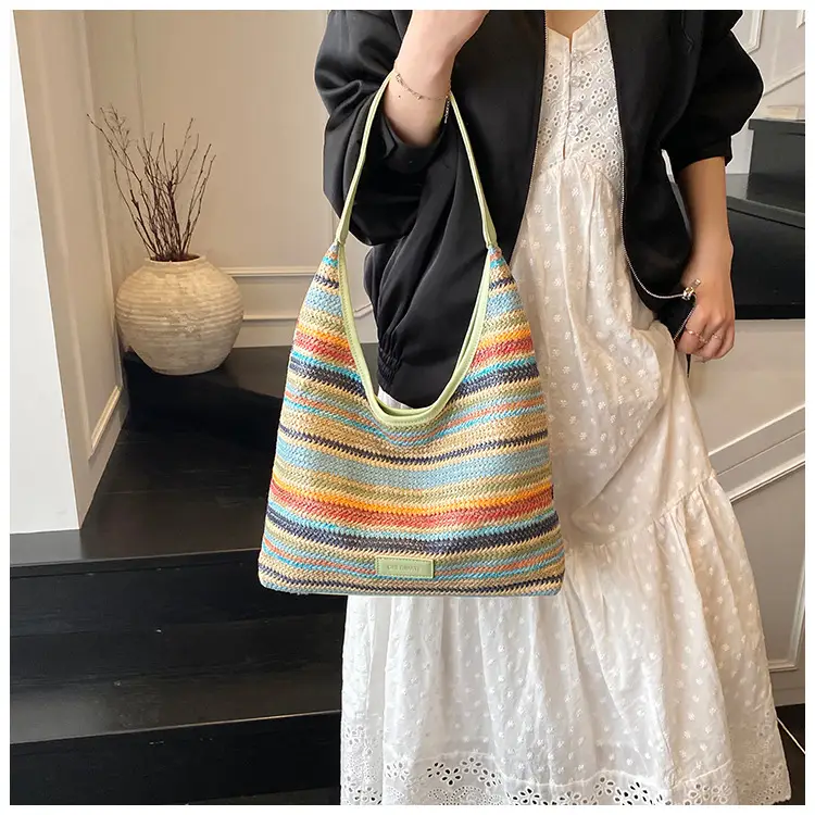 Women Straw Bag Large Capacity Contrast Color 2025 — feature 18