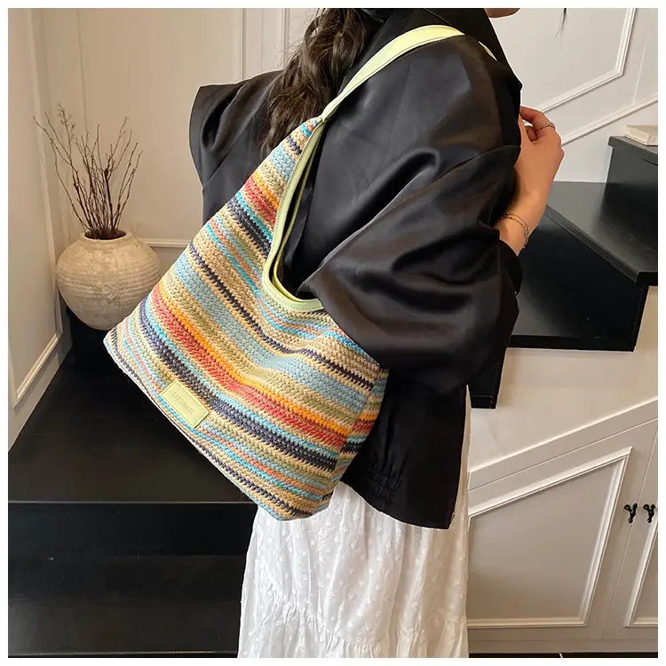 Women Straw Bag Large Capacity Contrast Color 2025 — feature 19