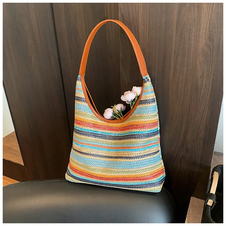 Women Straw Bag Large Capacity Contrast Color 2025 — feature 20