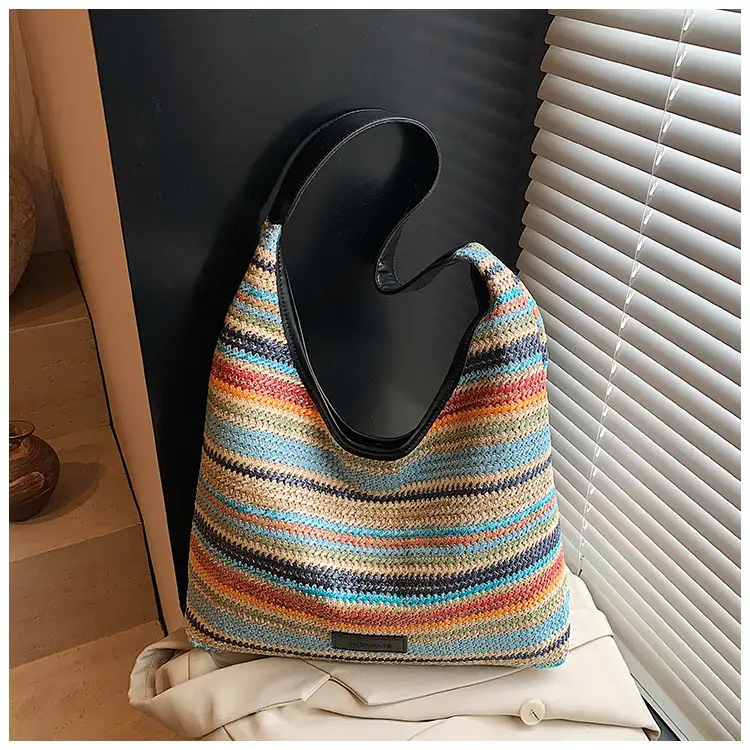 Women Straw Bag Large Capacity Contrast Color 2025 — feature 21