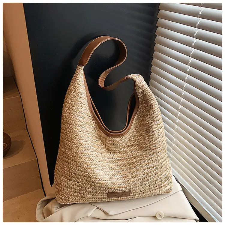 Women Straw Bag Large Capacity Contrast Color 2025 — feature 22