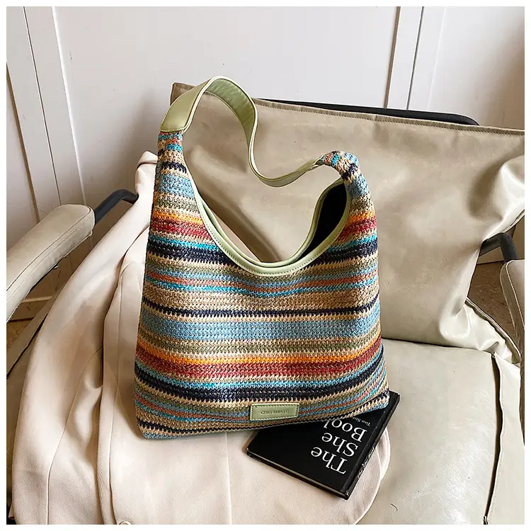 Women Straw Bag Large Capacity Contrast Color 2025 — feature 23