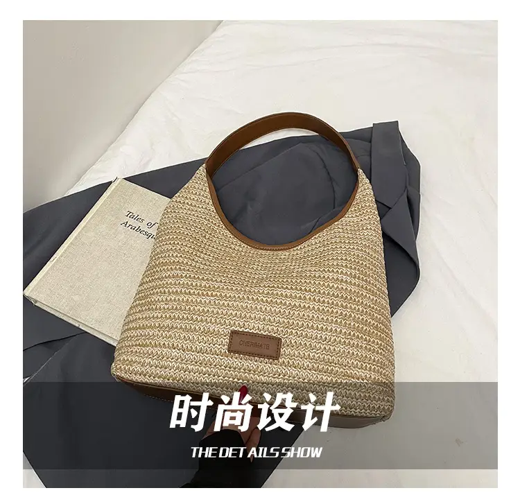 Women Straw Bag Large Capacity Contrast Color 2025 — feature 5