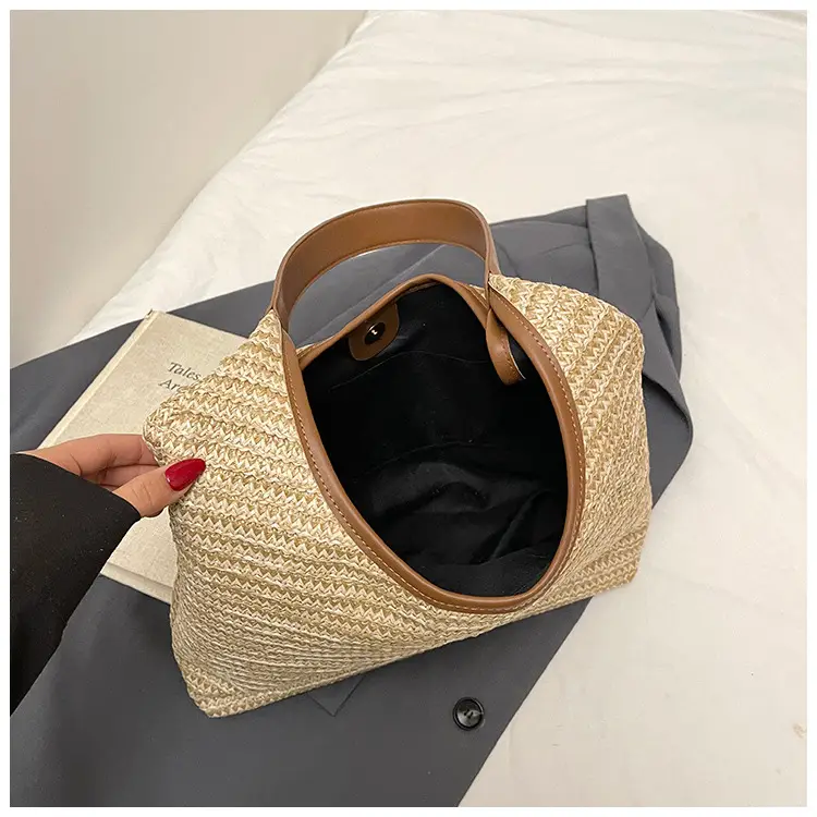 Women Straw Bag Large Capacity Contrast Color 2025 — feature 7