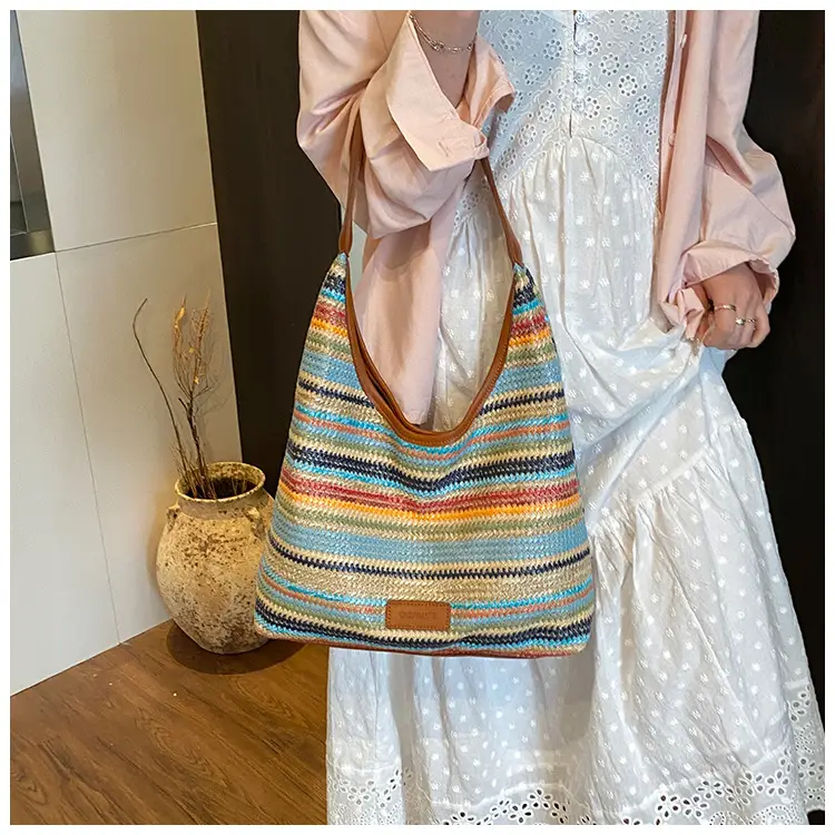 Women Straw Bag Large Capacity Contrast Color 2025 — feature 8