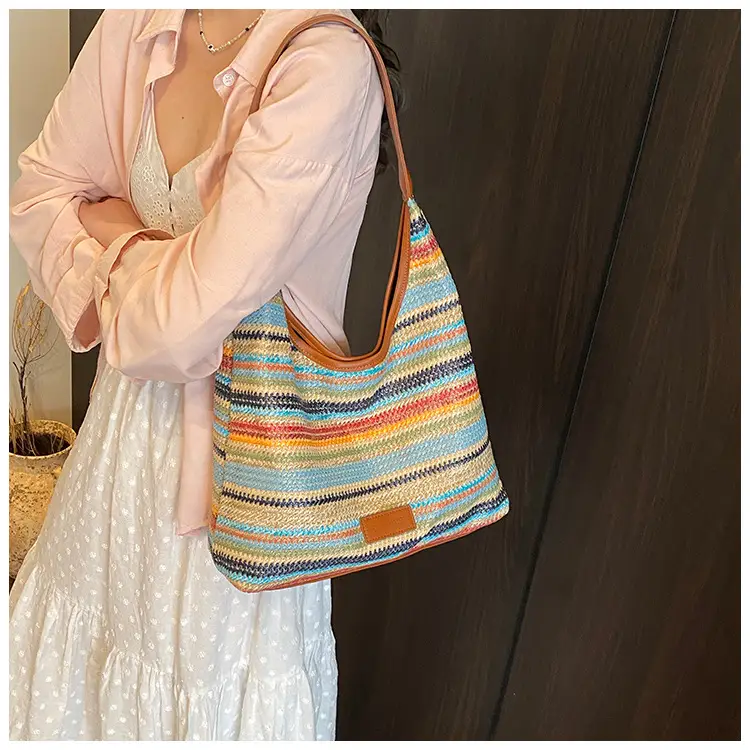 Women Straw Bag Large Capacity Contrast Color 2025 — feature 9