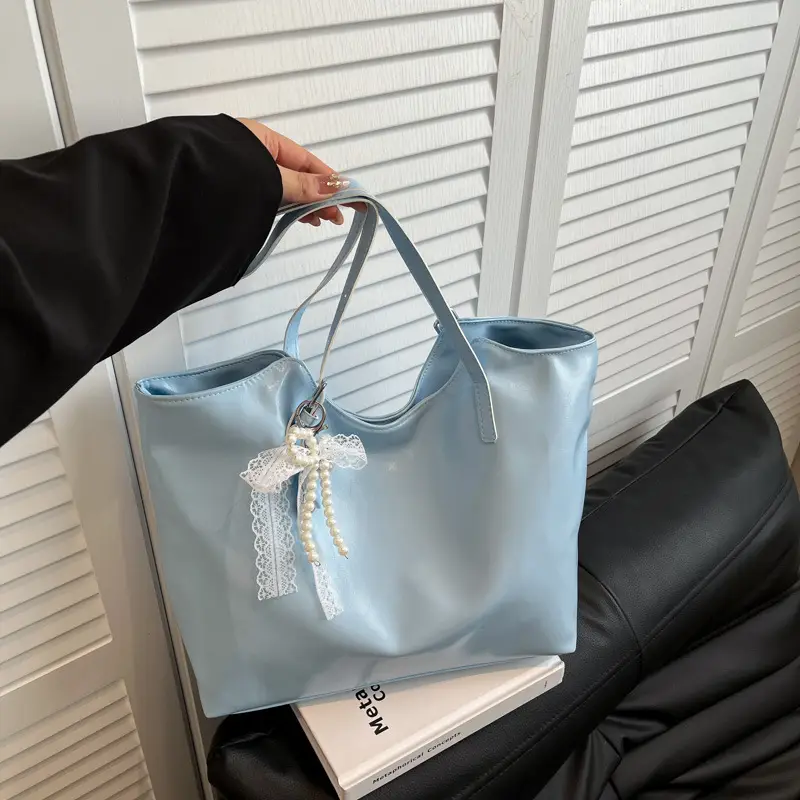 Large Capacity Beige Women's Shoulder Bag with Tassel