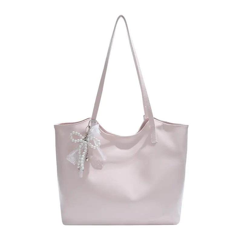 Large Capacity Beige Women's Shoulder Bag with Tassel