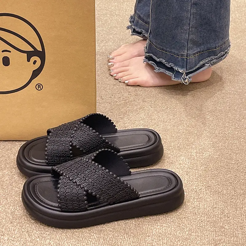 Bohemian Thick-Soled Slippers for Women's Outer Wear 2025 New Summer Ins Non-Slip One-Line Sandals Beach Sandals - Image 5