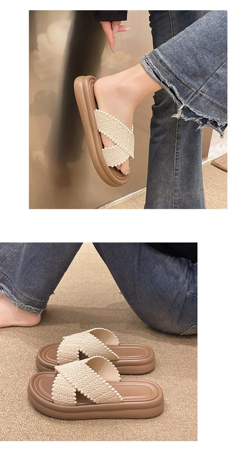 Bohemian Thick-Soled Slippers for Women's Outer Wear 2025 New Summer Ins Non-Slip One-Line Sandals Beach Sandals — feature 10