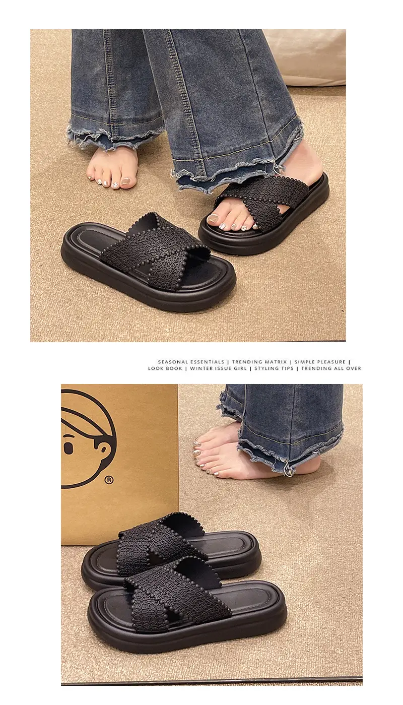 Bohemian Thick-Soled Slippers for Women's Outer Wear 2025 New Summer Ins Non-Slip One-Line Sandals Beach Sandals — feature 5