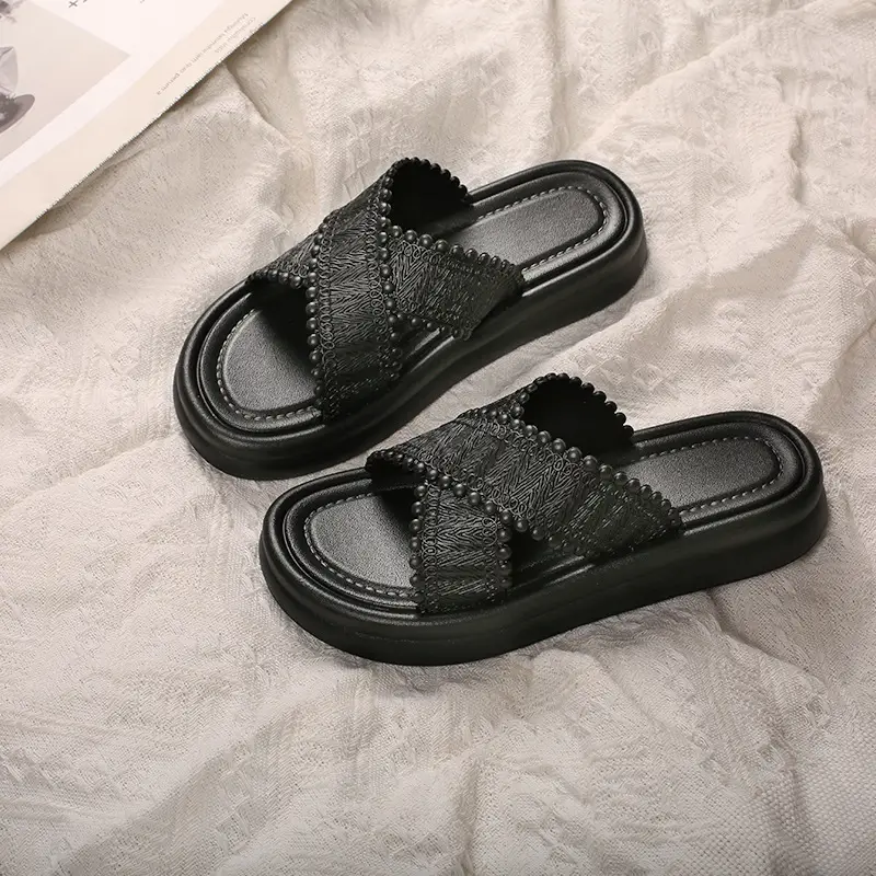 Bohemian Thick-Soled Slippers for Women's Outer Wear 2025 New Summer Ins Non-Slip One-Line Sandals Beach Sandals - Image 2