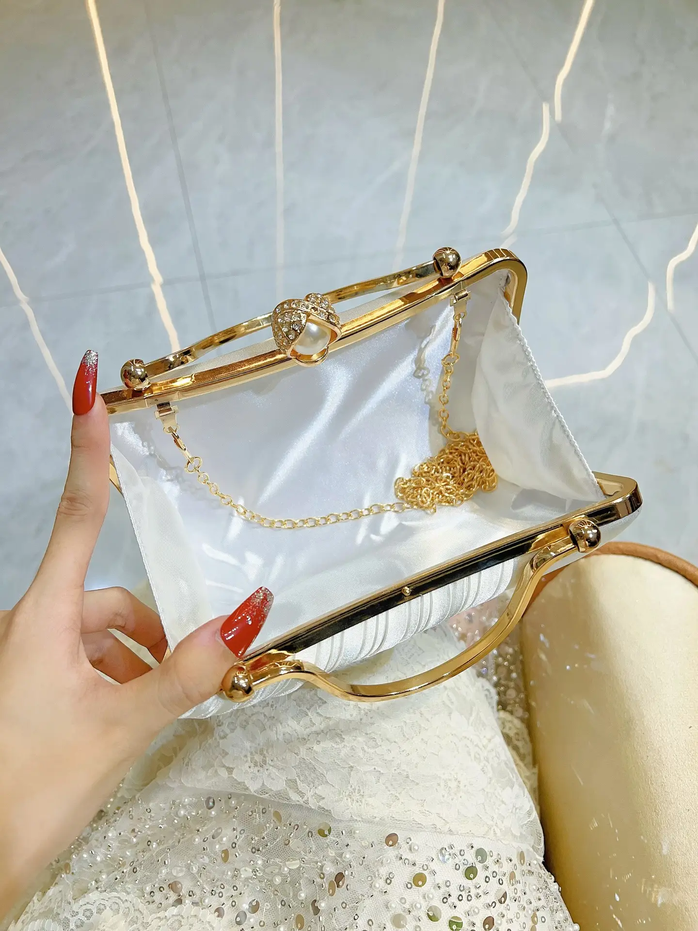 White Ribbon Celebrity Clutch Bag for Women - Image 6