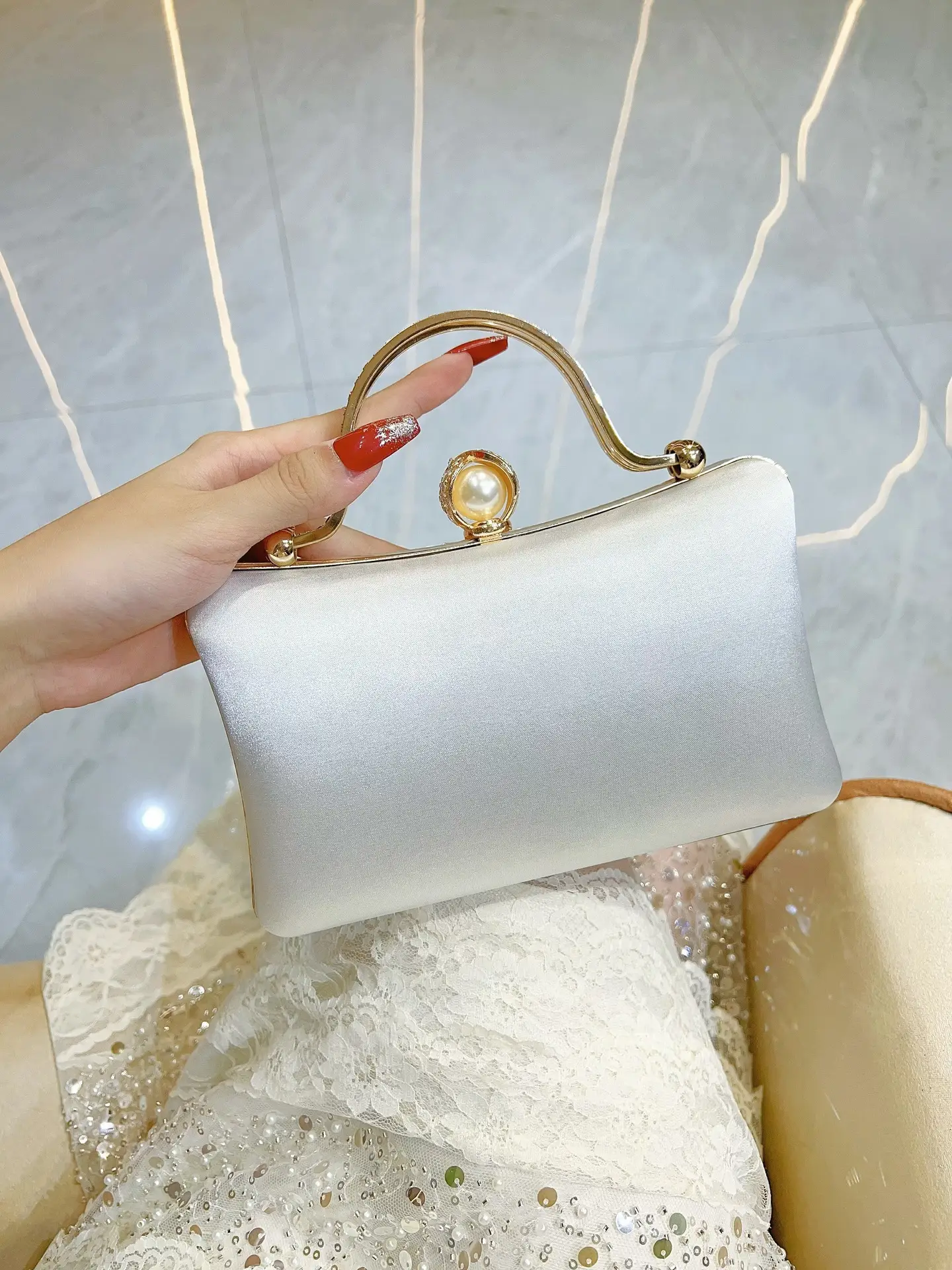 White Ribbon Celebrity Clutch Bag for Women — feature 8