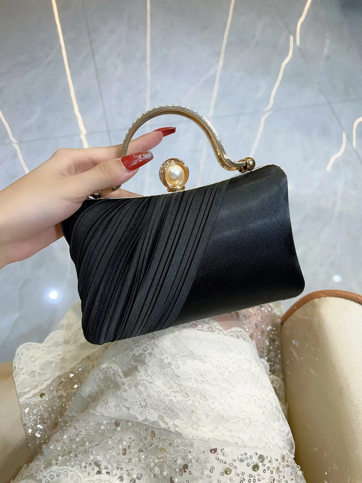 White Ribbon Celebrity Clutch Bag for Women — feature 9
