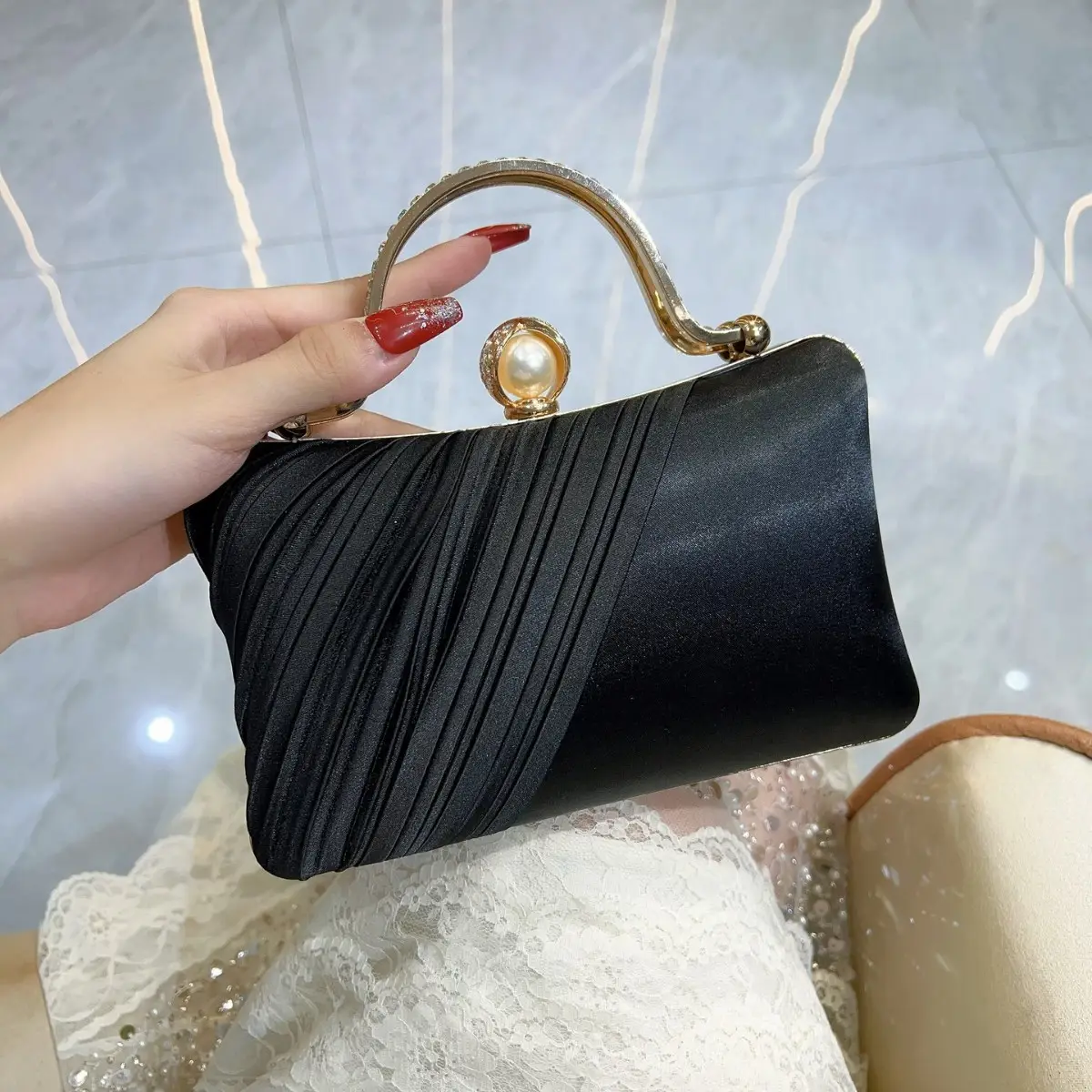 White Ribbon Celebrity Clutch Bag for Women - Image 2