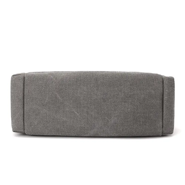 Korean-style Grey Canvas Shoulder Bag with Brown Handles — feature 13