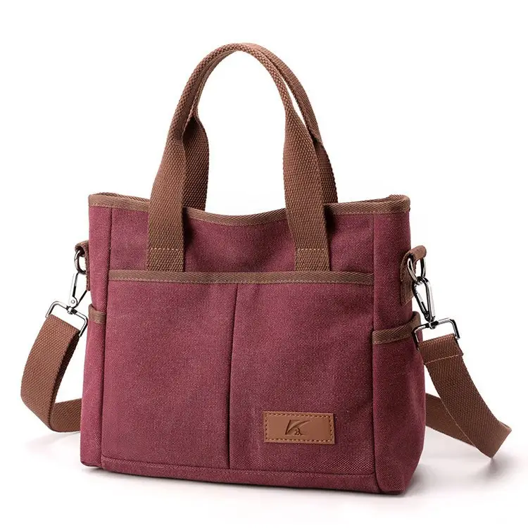 Korean-style Grey Canvas Shoulder Bag with Brown Handles — feature 26