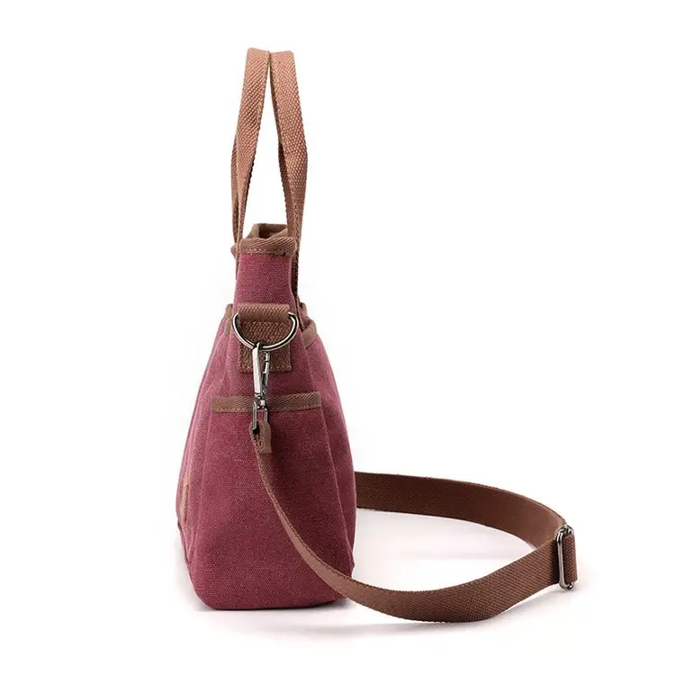 Korean-style Grey Canvas Shoulder Bag with Brown Handles — feature 27