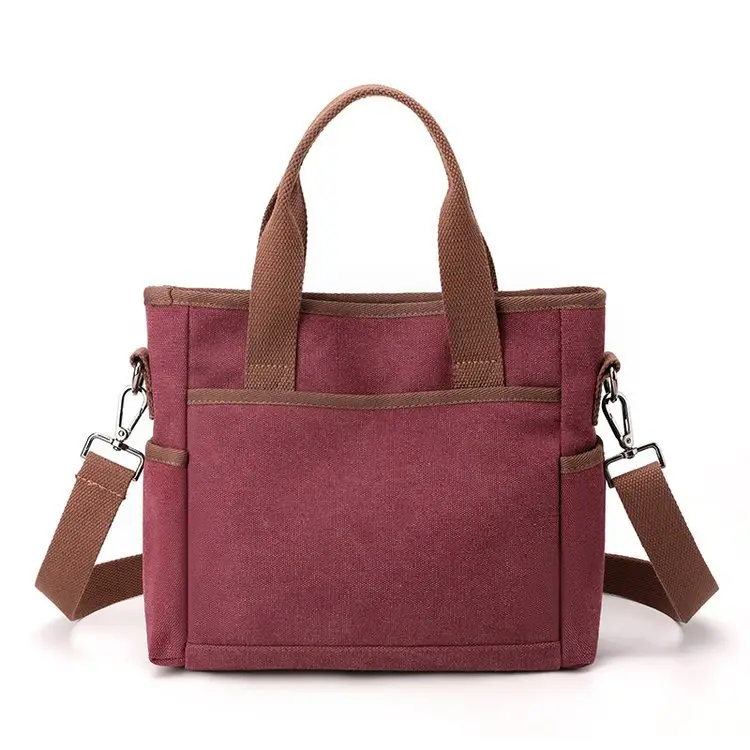 Korean-style Grey Canvas Shoulder Bag with Brown Handles — feature 28