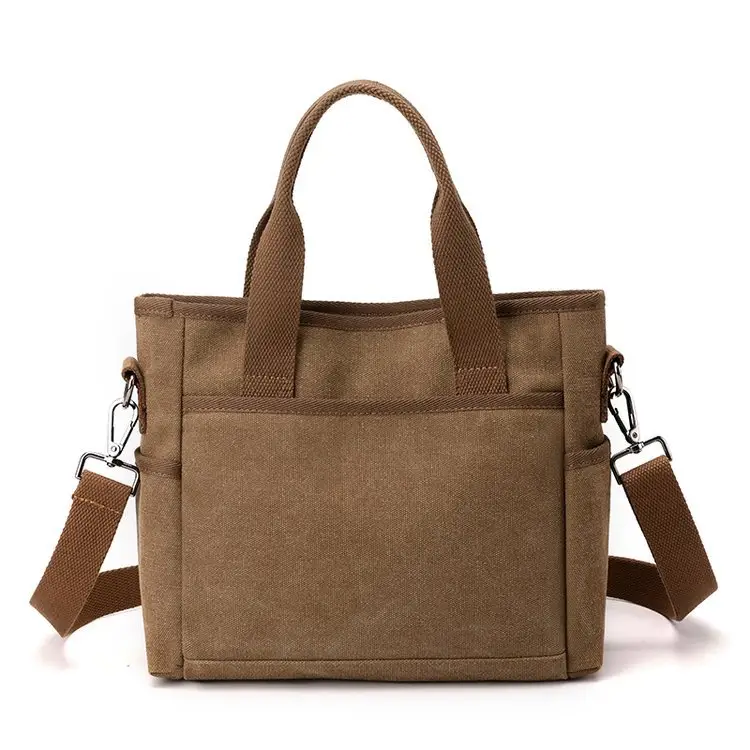 Korean-style Grey Canvas Shoulder Bag with Brown Handles — feature 33