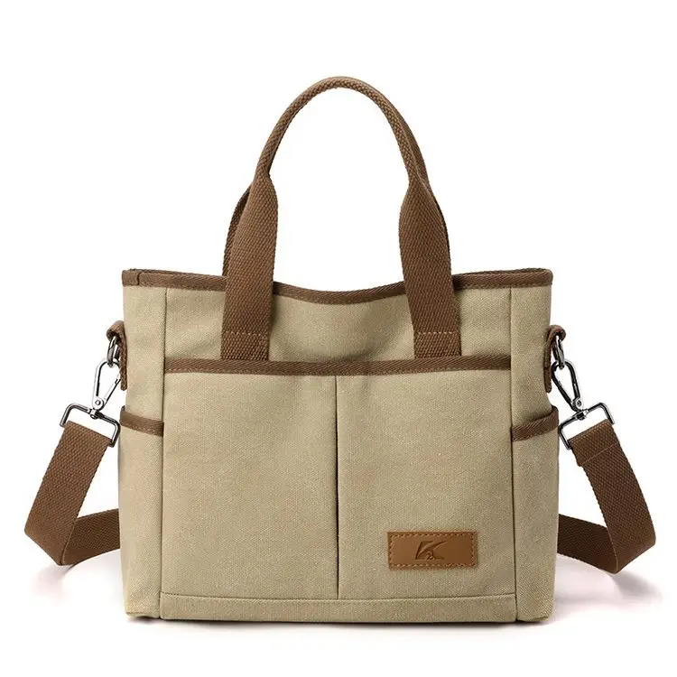 Korean-style Grey Canvas Shoulder Bag with Brown Handles — feature 35