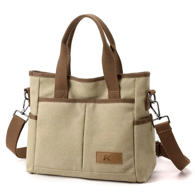 Korean-style Grey Canvas Shoulder Bag with Brown Handles — feature 36