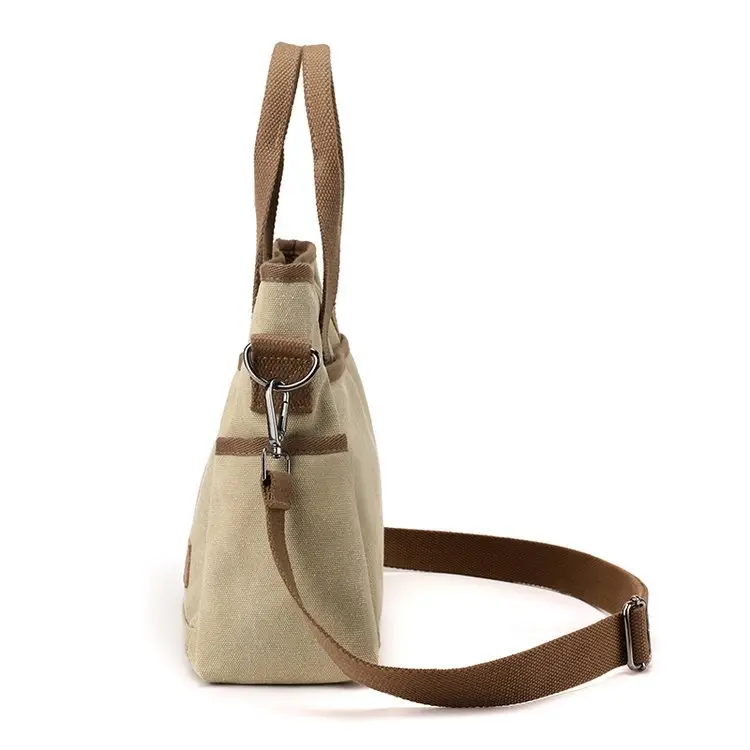 Korean-style Grey Canvas Shoulder Bag with Brown Handles — feature 37