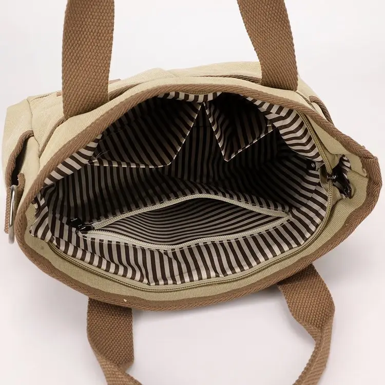 Korean-style Grey Canvas Shoulder Bag with Brown Handles — feature 40