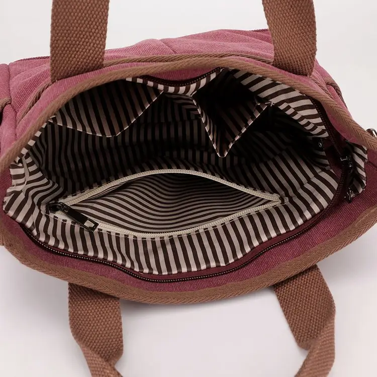 Korean-style Grey Canvas Shoulder Bag with Brown Handles — feature 41
