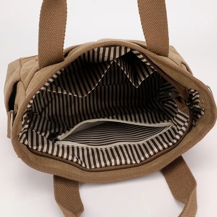 Korean-style Grey Canvas Shoulder Bag with Brown Handles — feature 42