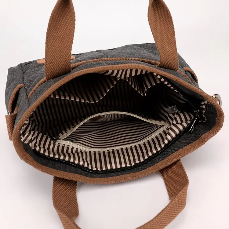 Korean-style Grey Canvas Shoulder Bag with Brown Handles — feature 43