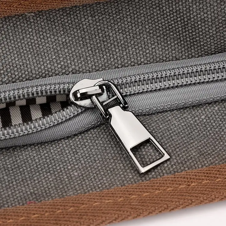 Korean-style Grey Canvas Shoulder Bag with Brown Handles — feature 9
