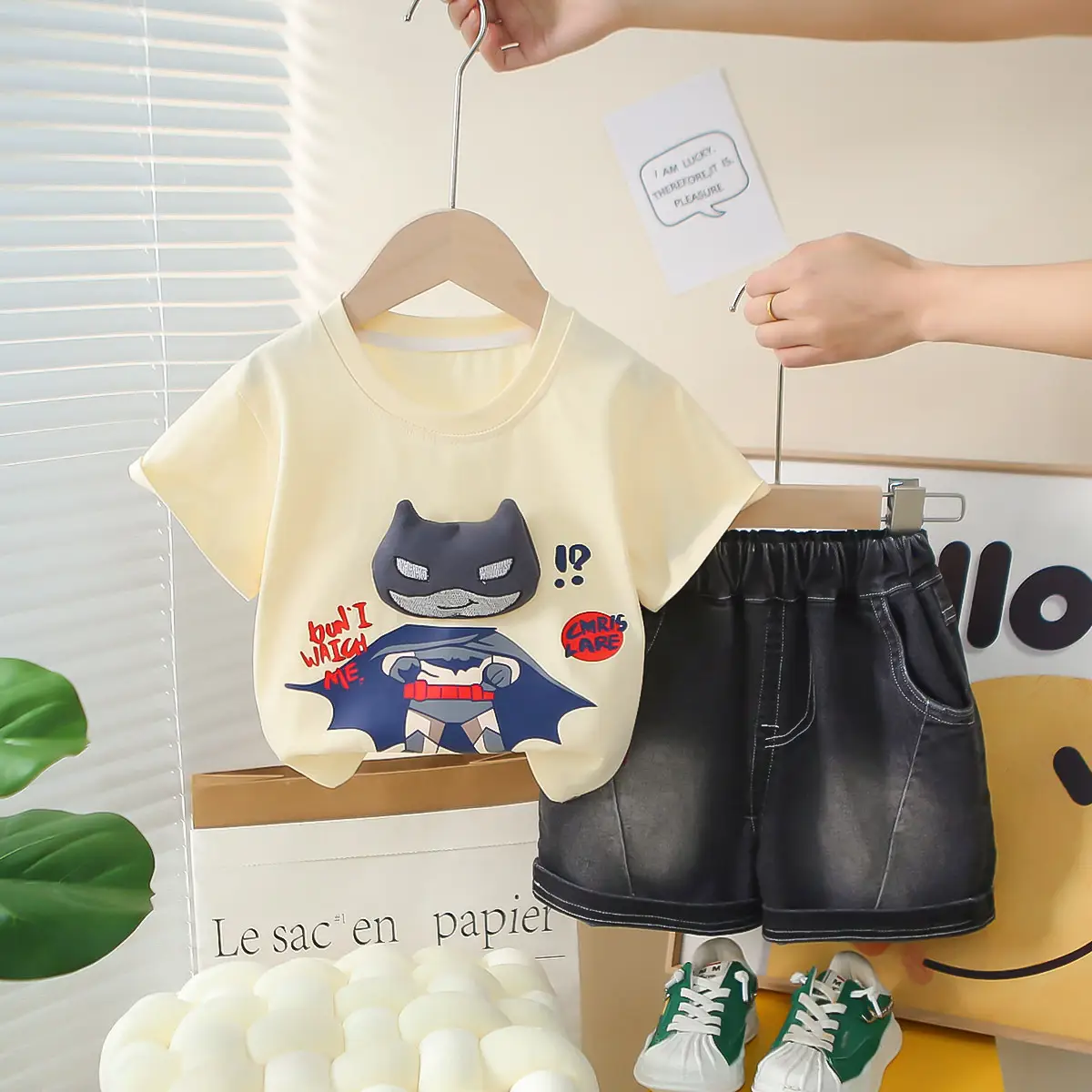 Kids Cartoon T-Shirt Shorts Set Black Summer Wear