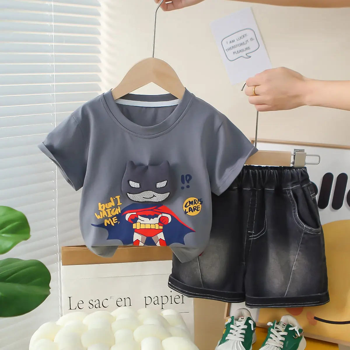 Kids Cartoon T-Shirt Shorts Set Black Summer Wear