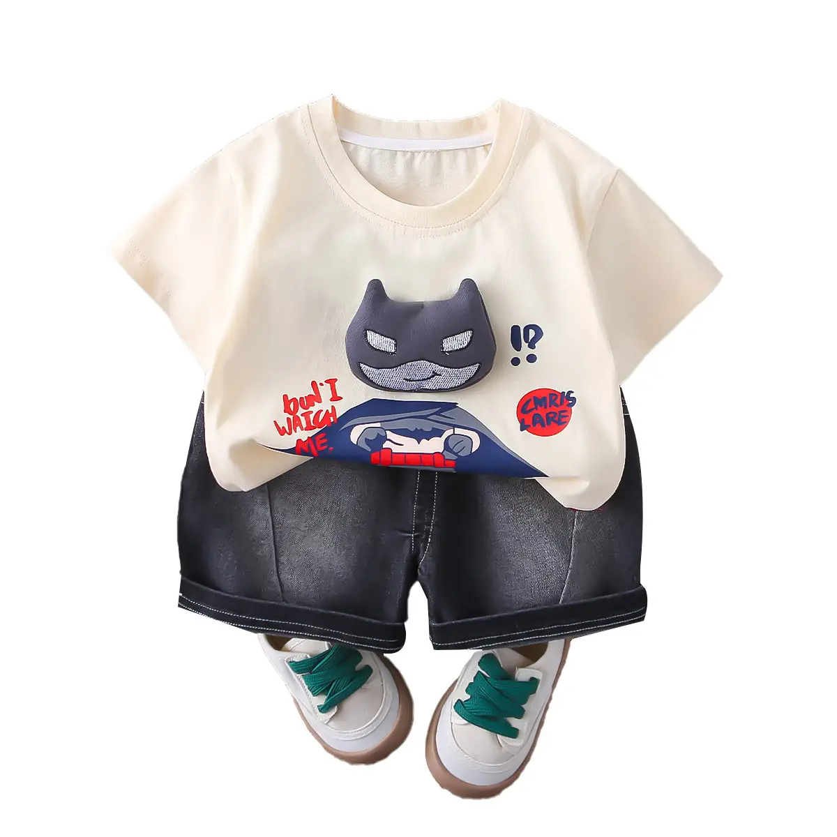 Kids Cartoon T-Shirt Shorts Set Black Summer Wear