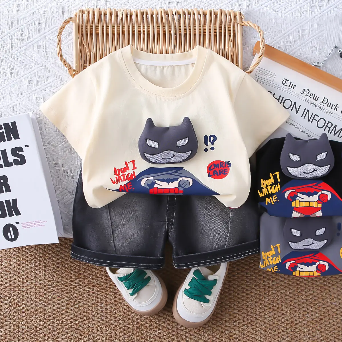 Kids Cartoon T-Shirt Shorts Set Black Summer Wear — feature 6