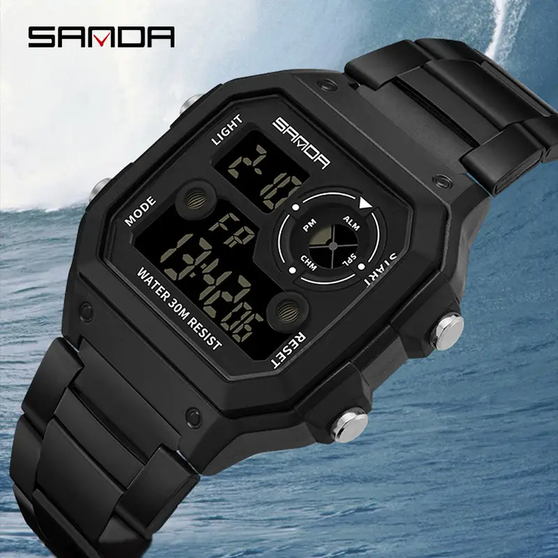 Sanda Square Digital Watch Silver Waterproof Male - Image 4