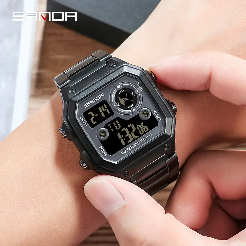 Sanda Square Digital Watch Silver Waterproof Male - Image 6