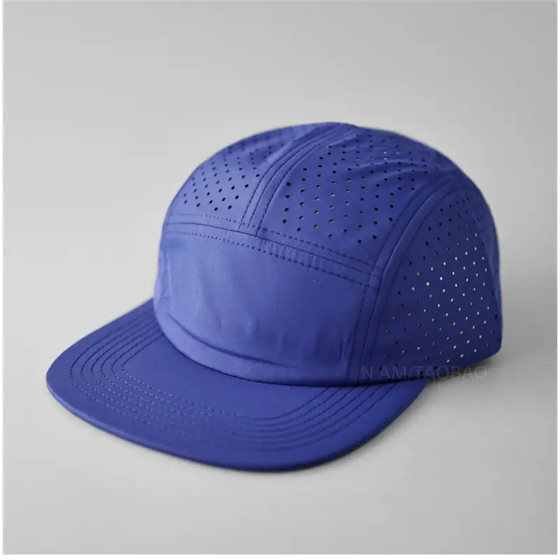 Blue Perforated Baseball Cap with Duckbill Design