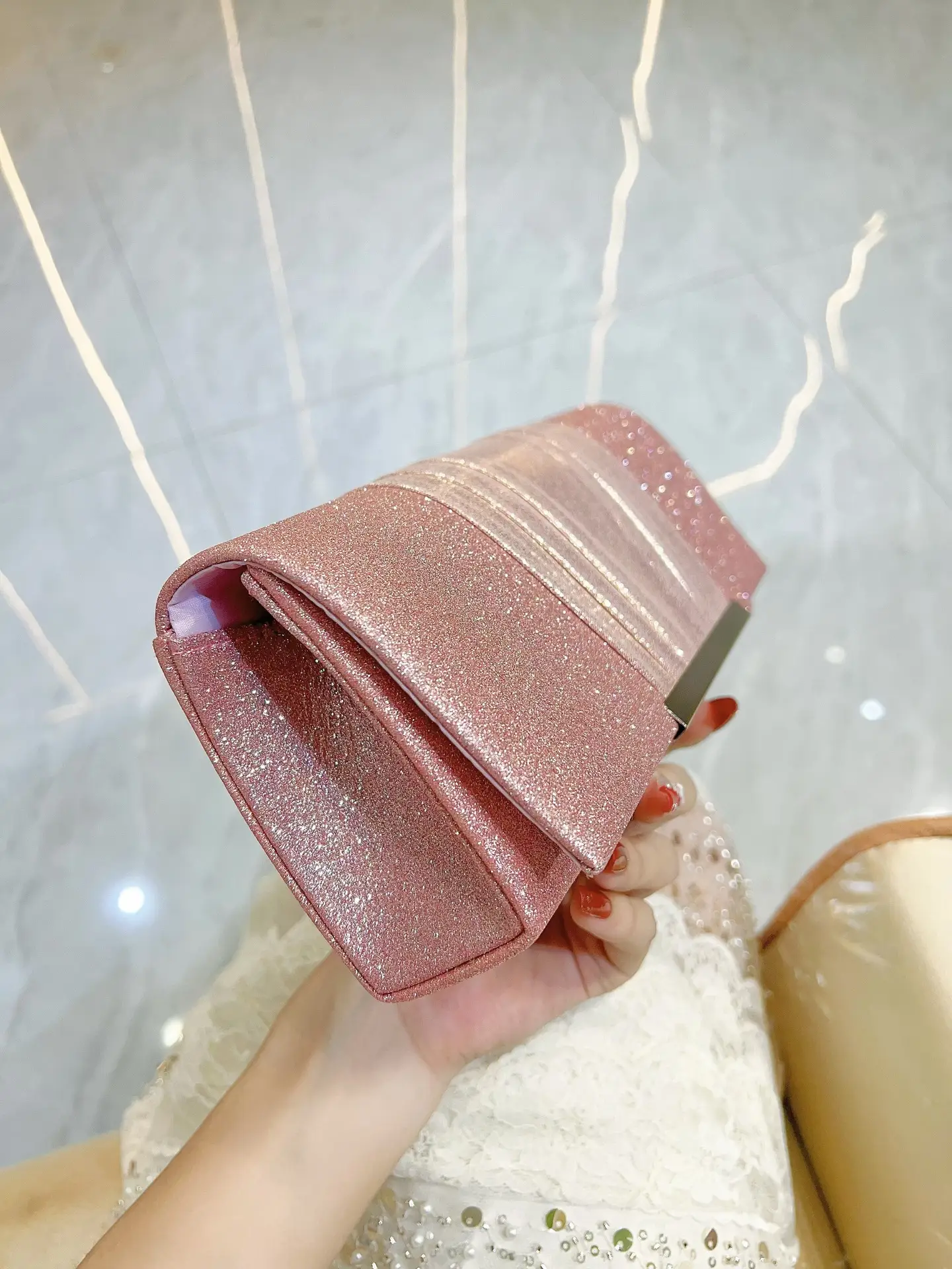 New Cross-border European and American Hand Bag Sequin Pleated Bag Women's Evening Bag Flip Bag Luxury Shoulder Crossbody Bag - Image 7