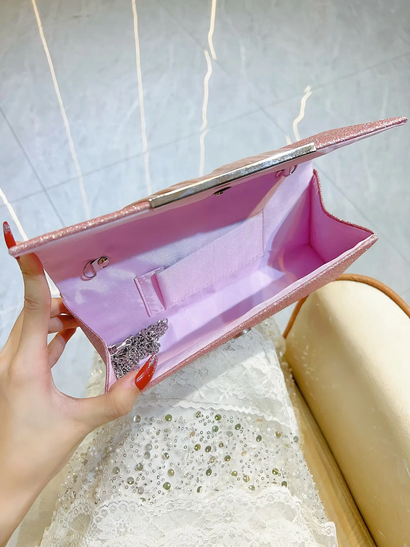 New Cross-border European and American Hand Bag Sequin Pleated Bag Women's Evening Bag Flip Bag Luxury Shoulder Crossbody Bag - Image 8